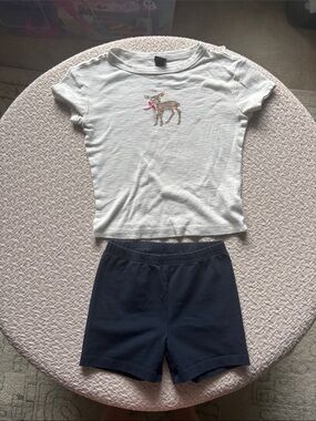 wild fable White Deer Graphic Tee and Navy Elastic Waist Shorts Set